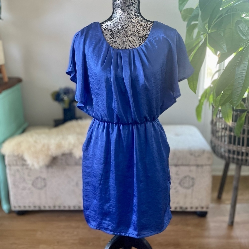 Blouson Cinch Waist Dress in Cobalt Blue, Size M